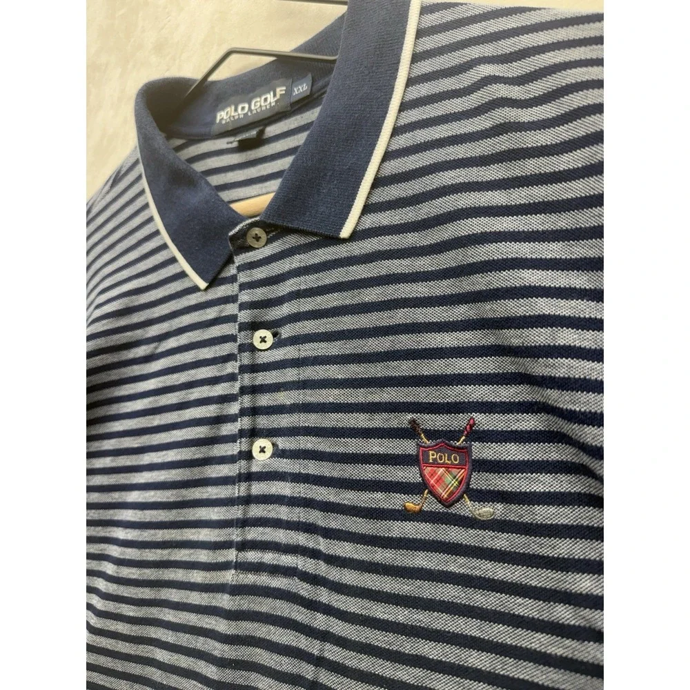 VTG 90s Polo Golf Ralph Lauren Polo Shirt Mens XXL Blue Gray Striped Crest